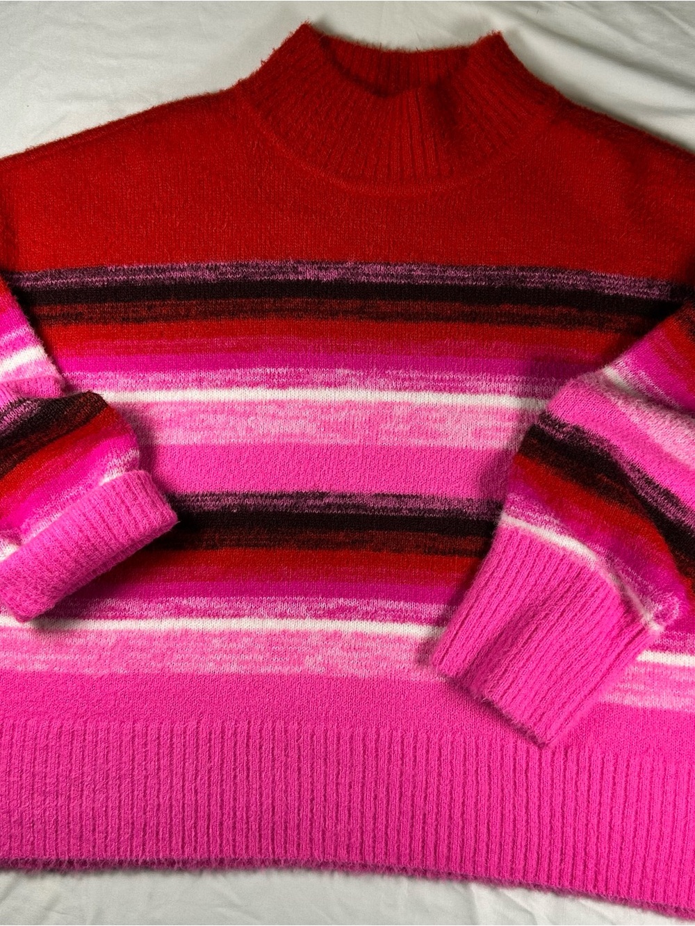Nine West Red and Hot Pink Striped Turtleneck Sweater